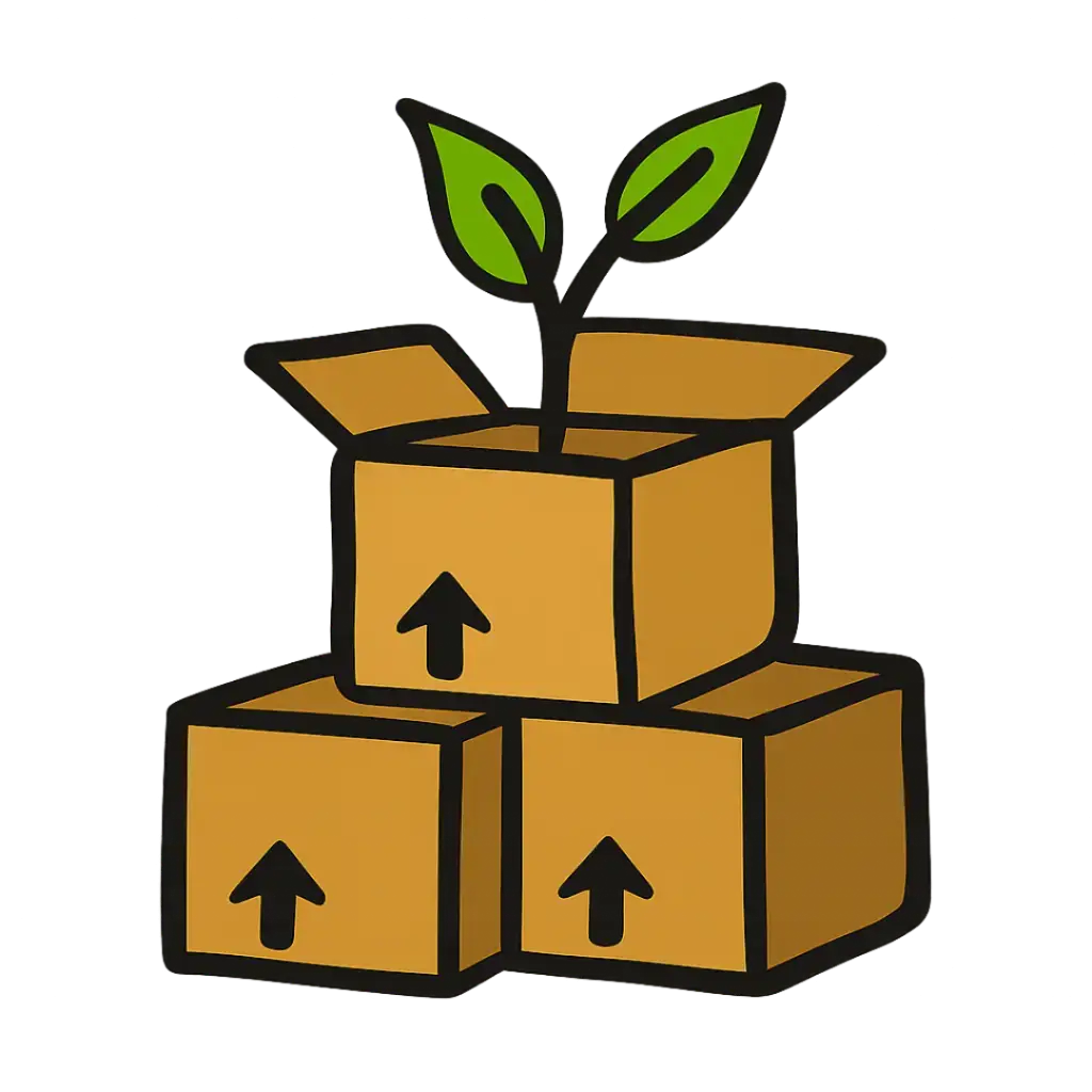 Stacked parcel boxes with green leaves symbolizing sustainable mail handling in the Traizr internal mail tracking system