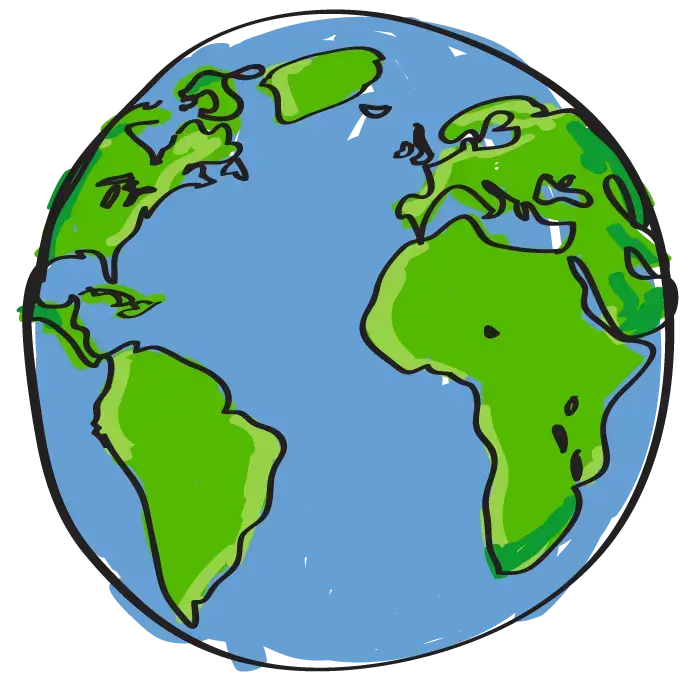 Cartoon-style globe illustration showing continents, representing global reach of the Traizr mail tracking system