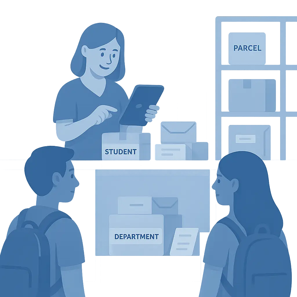 Receptionist using parcel management software to track parcels in student accommodation