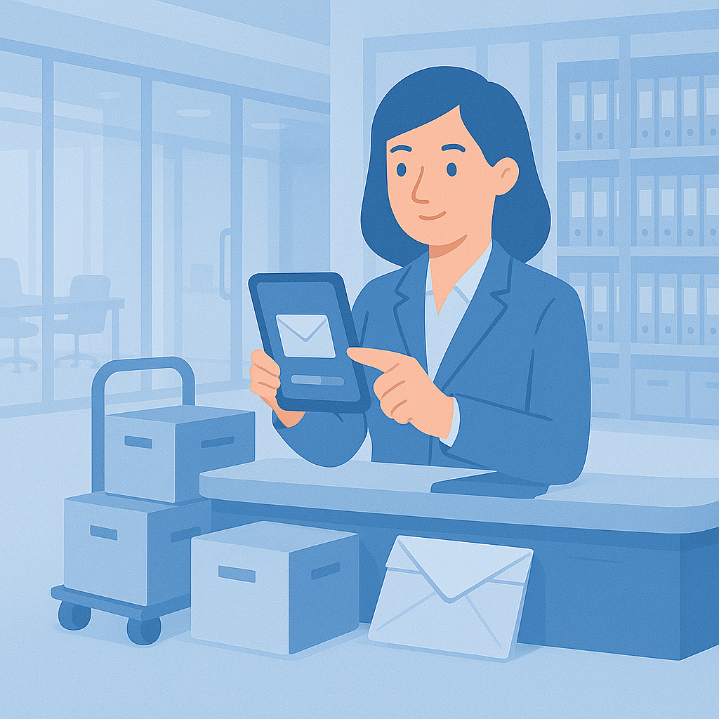 Mailroom staff using law firm mailroom management software to scan legal documents