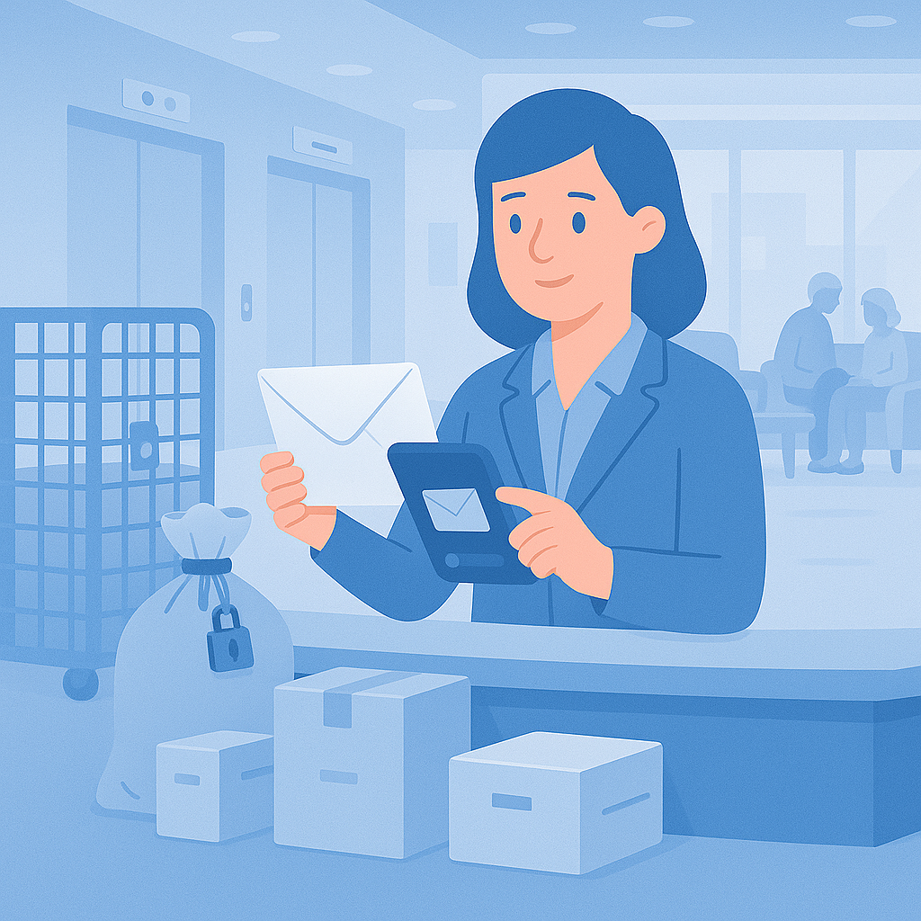 Mailroom staff using bank mailroom management software to scan secure envelopes