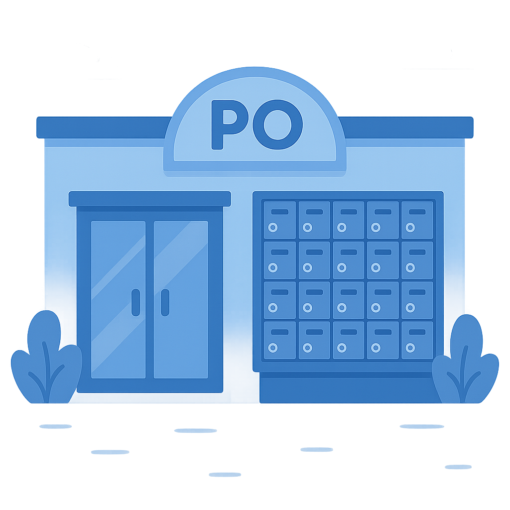 Postal worker using PO box management software to track parcels at a wall of PO boxes